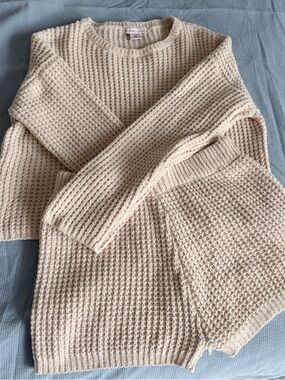 Sincerely Jules Cream Waffle-Knit Crew Sweater Set